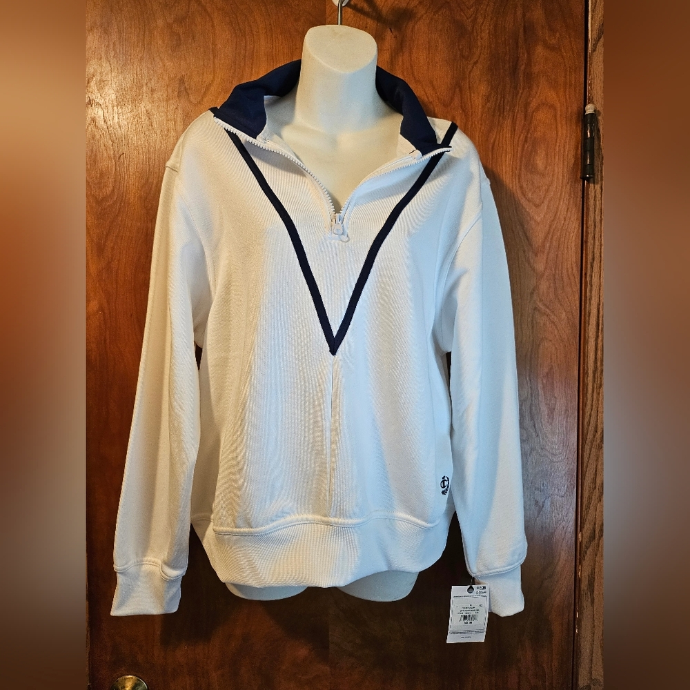Women's White and Blue Champion 1/2 Zip Pullover M. NWT